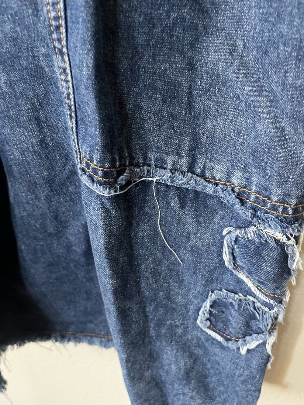 Medium Blue Wide Leg Stretchy Waistband Floral Appliqué Jeans Women's Size L - Picture 9 of 16